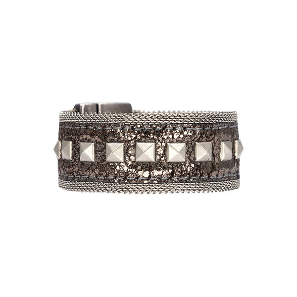 Metallic Leather and Stud Magnetic Cuff