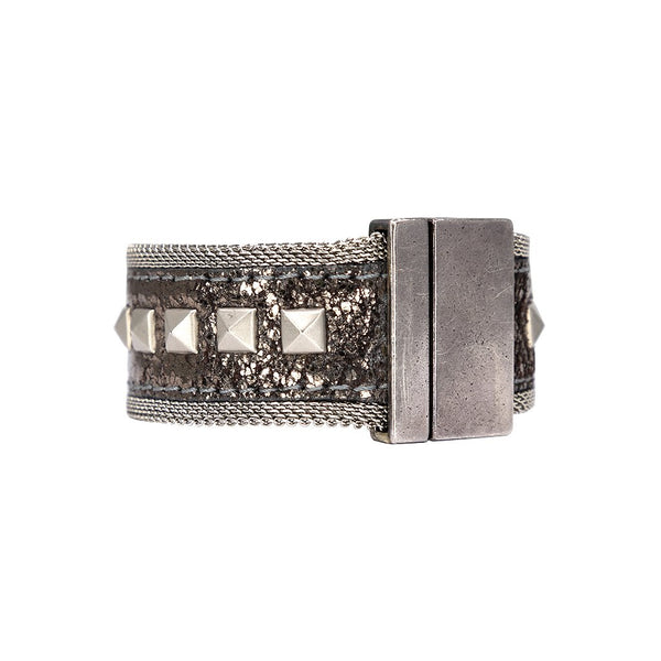 Metallic Leather and Stud Magnetic Cuff