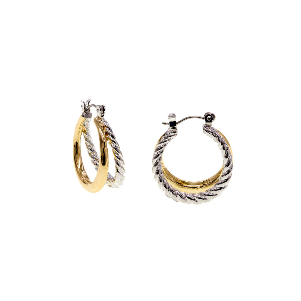 Two Tone Double Row Cable Earrings