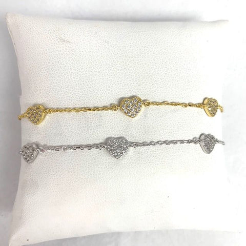 3 CZ Pave Hearts Bracelet