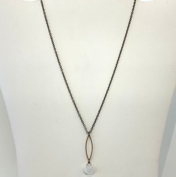 Rainbow Moonstone Elongated Marquis Necklace