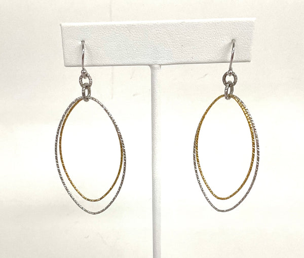 Two Tone Double Oval Diamond Cut Earrings