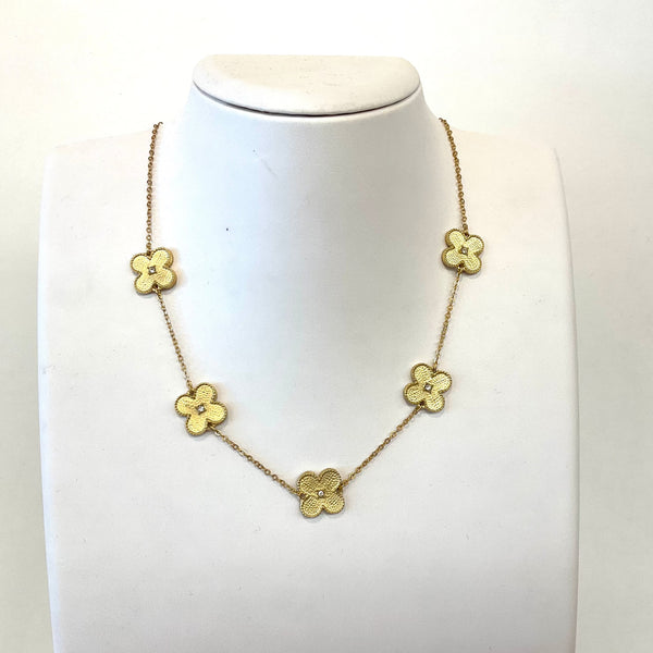 5 Stationed Flower With CZ Necklace