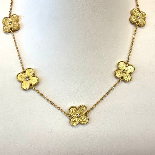 5 Stationed Flower With CZ Necklace