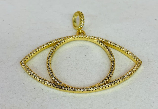 Gold Open Evil Eye Charm with CZs