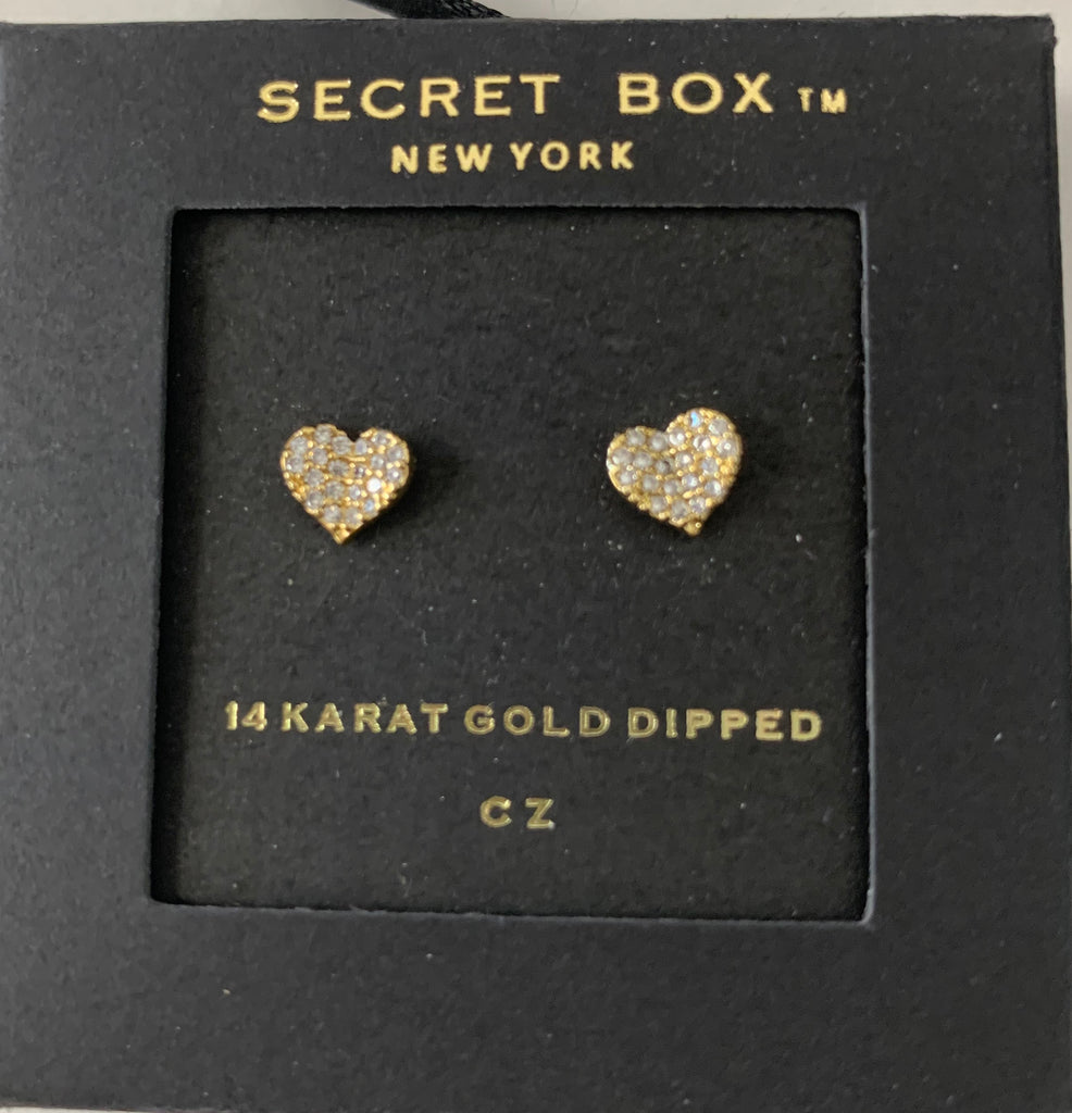 Secret Box Pave Heart Post Earrings
