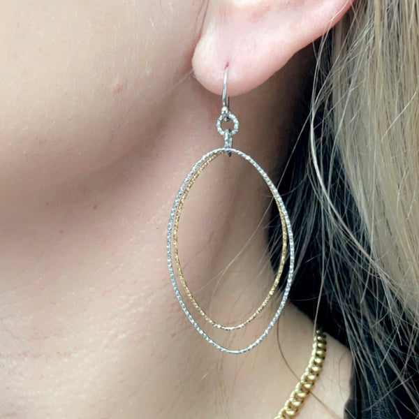 Two Tone Double Oval Diamond Cut Earrings