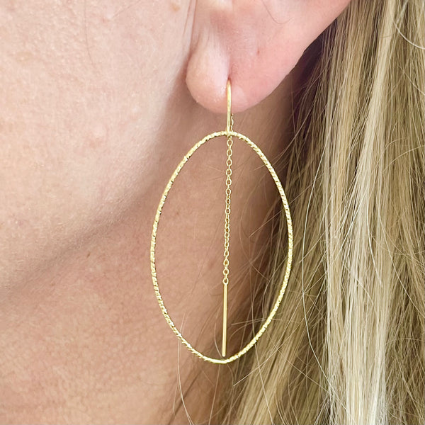 Oval Diamond Cut Threader Earrings