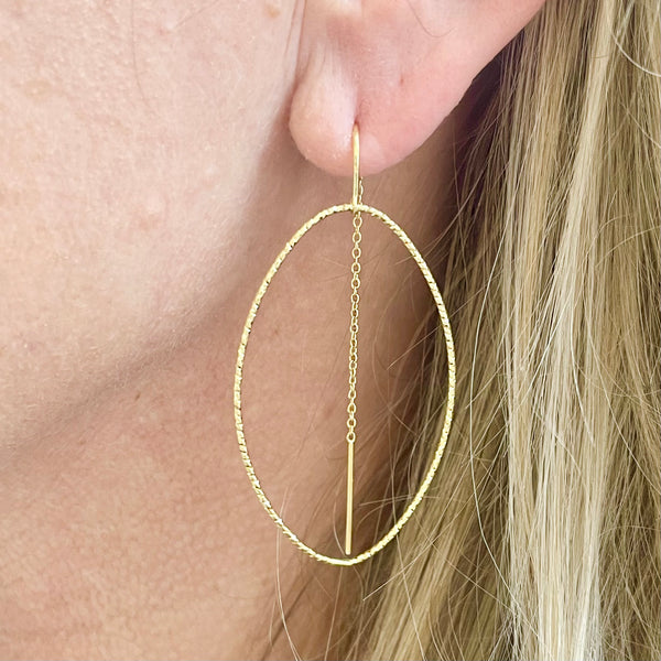 Oval Diamond Cut Threader Earrings