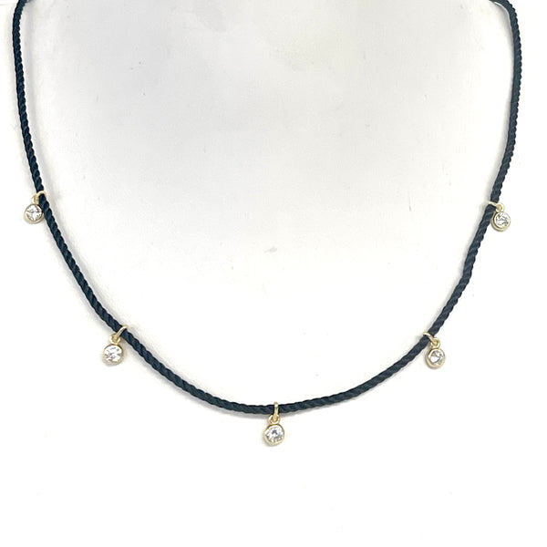 CZ  Bezel Drop Rope Neck