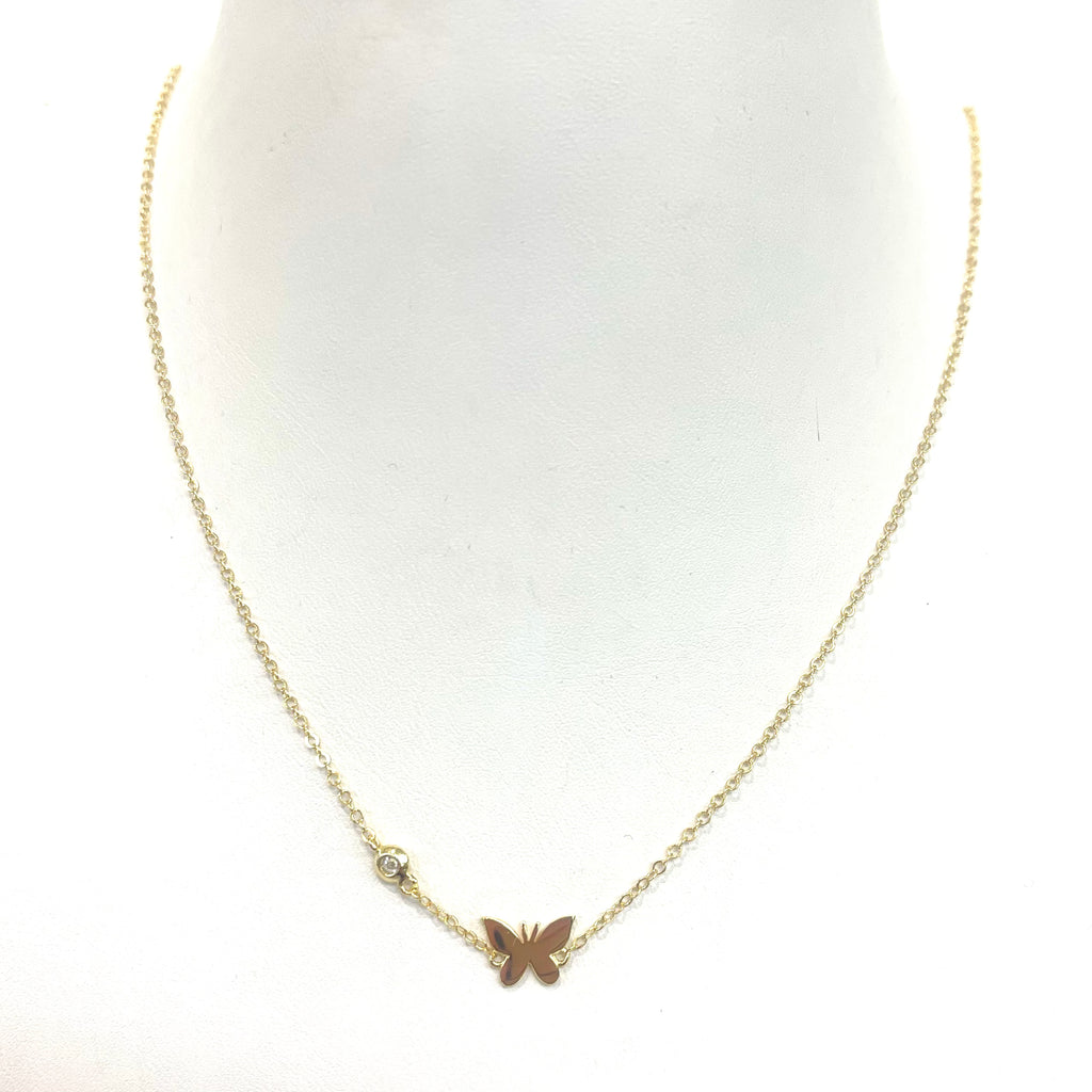 Small Gold Butterfly Necklace With Bezel