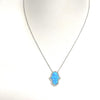 Blue Opal CZ Etched Hamsa Necklace