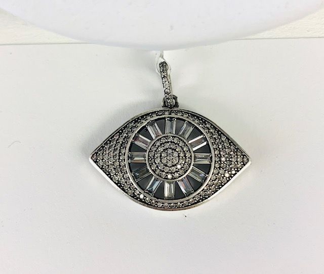 Hematite  Evil Eye  Charm With CZ’s and Baguettes