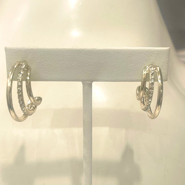 Triple Crescent Hoops With CZ's