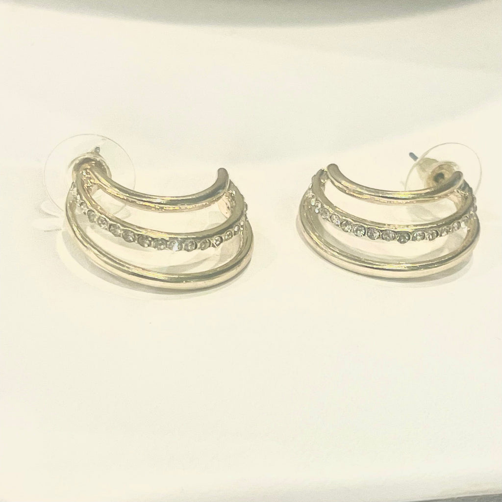 Triple Crescent Hoops With CZ's