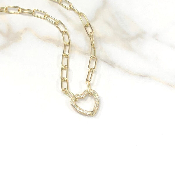 Gold Paperclip CZ  Carabiner Necklace