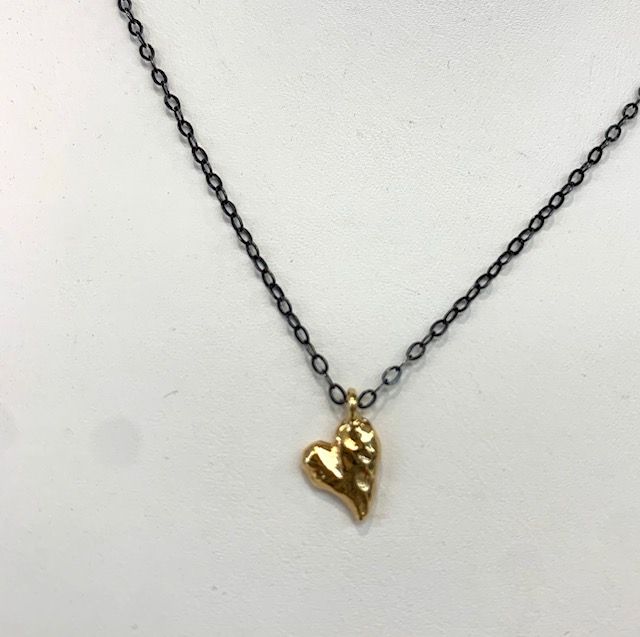 Tiny Gold Heart Pendant On Thin Black Chain