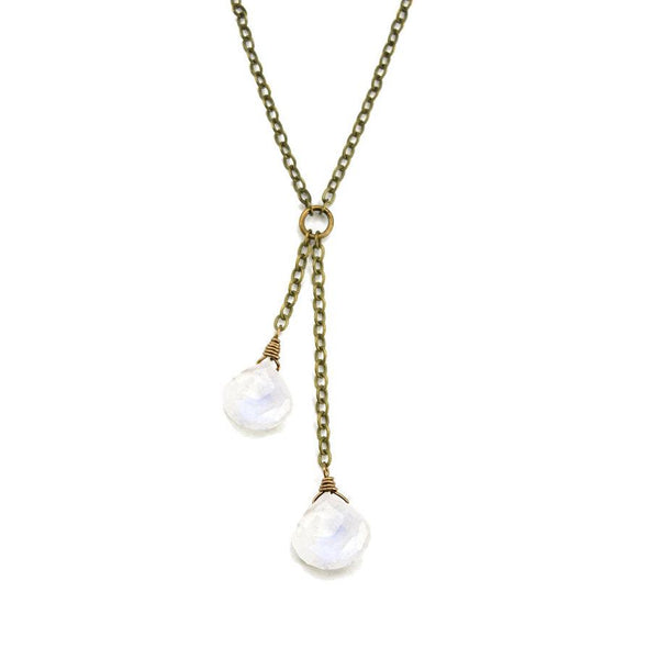 Double Moonstone Chain Necklace