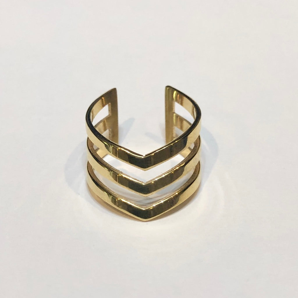 Gold 3 Line "V" Shape Ring
