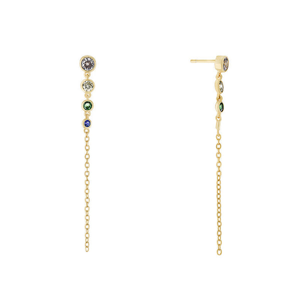 Multi Color Bezel CZ Chain Drop Earrings
