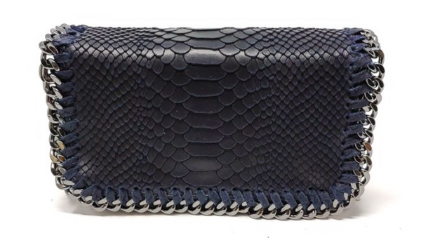 Snake Embossed Genuine Italian Leather & Chain Handbag