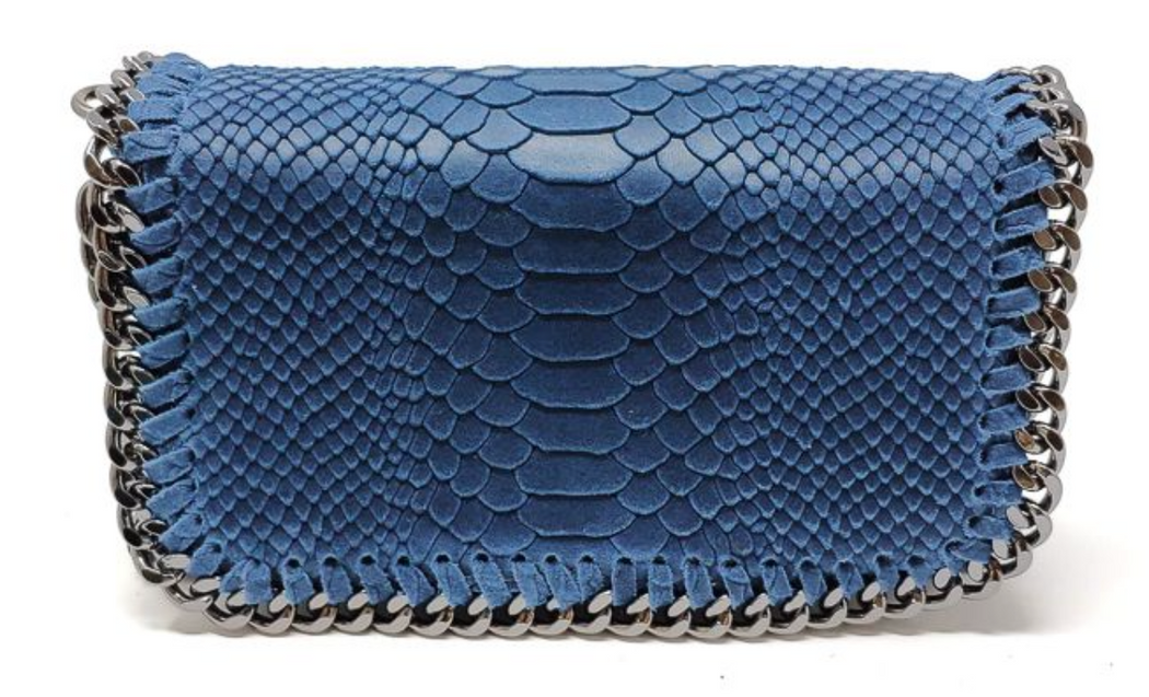 Snake Embossed Genuine Italian Leather Chain Handbag Accessorize Me