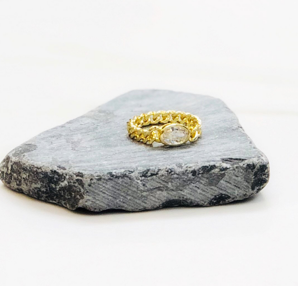 Oval Cubic Gold Link Ring
