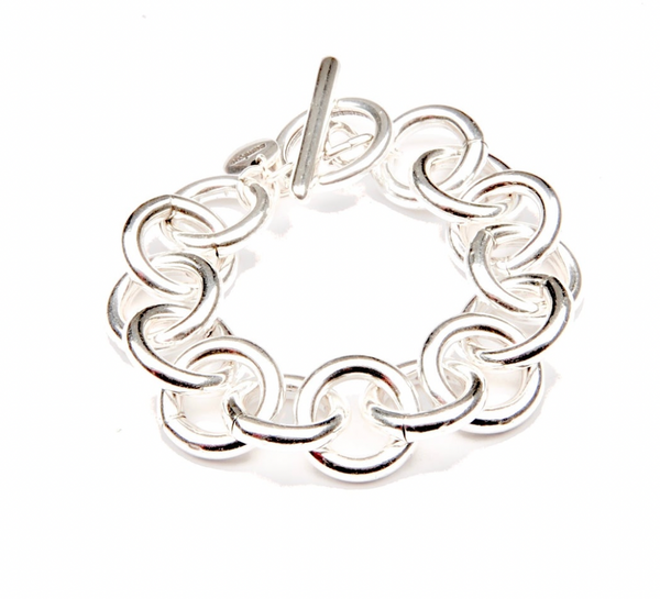 Thick Circle Link Silver Bracelet