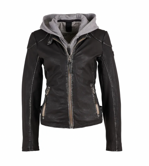 Mauritius Leather Graphite Hooded Jacket