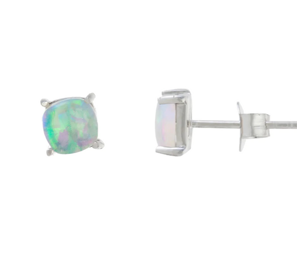Sterling Opal Round Stud Earrings