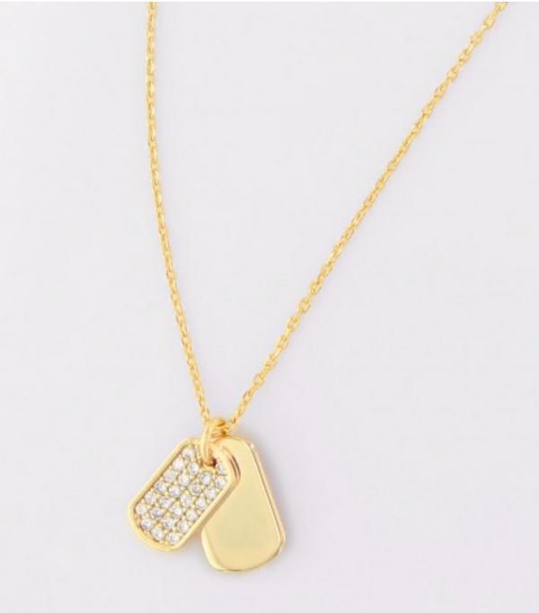 CZ And Plain Dog Tags Necklace