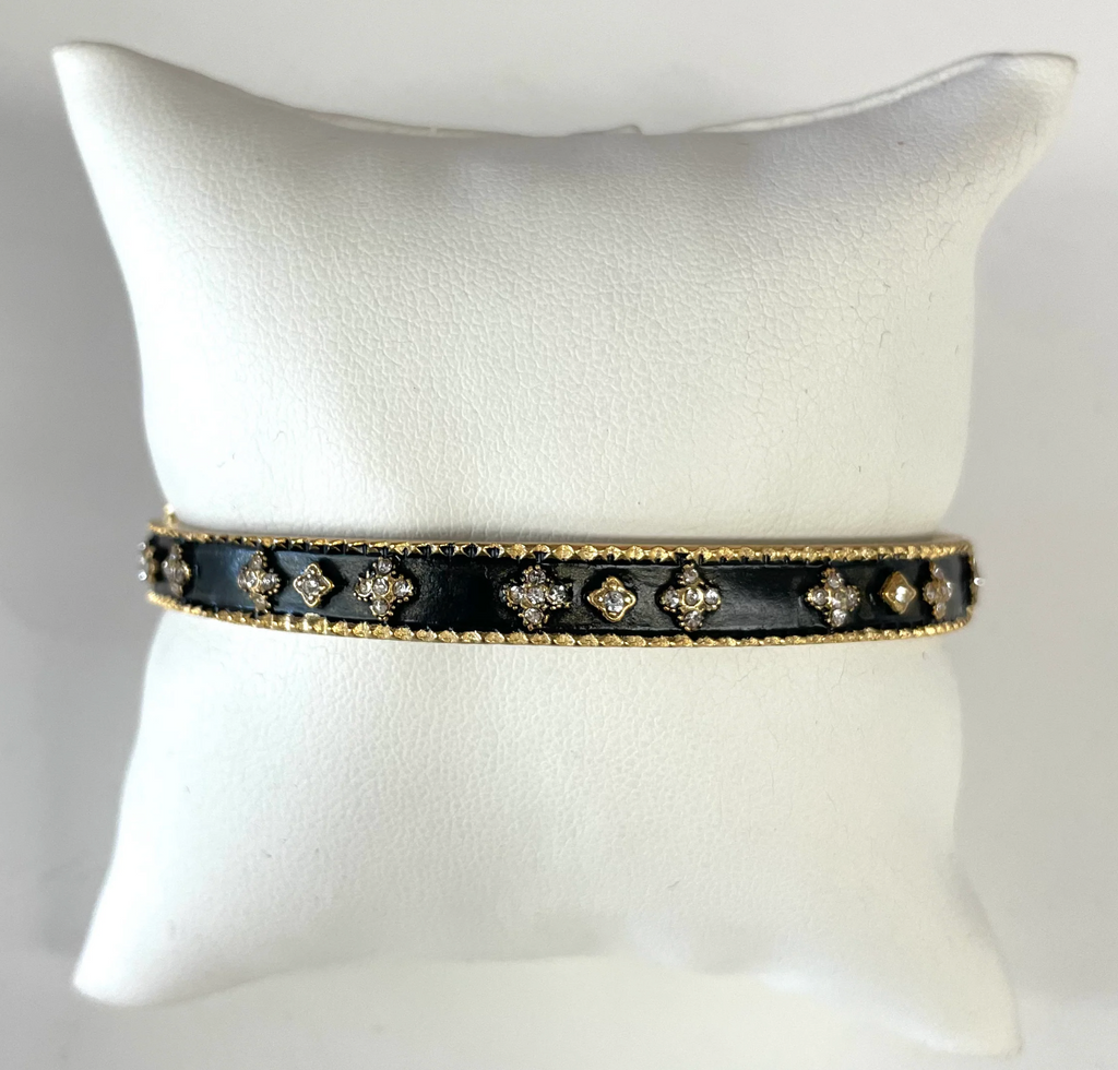 Hematite And Gold Pave Flower Bangle