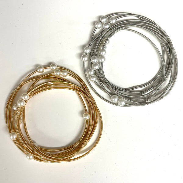 Piano Wire Pearl Bracelet Sets