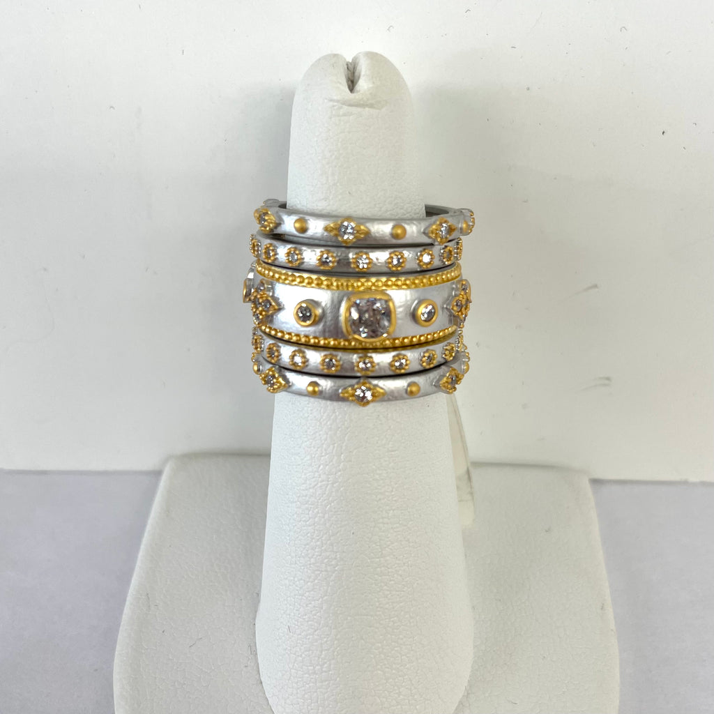 5 Piece Gold And Silver With CZ Rings Set