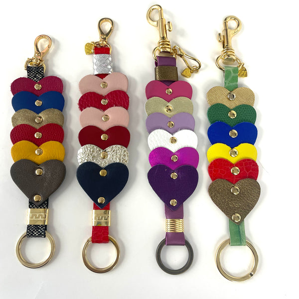 Colorful Multi-Heart Leather Keychains From Florence