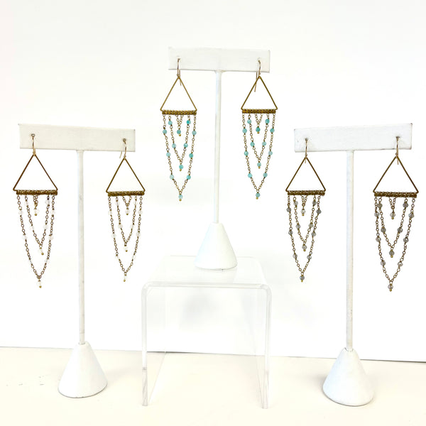 Triangle Chains & Semi Precious Stone Earrings
