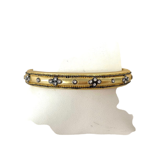 Gold Hinge Bangle With Crystals And Marcasite