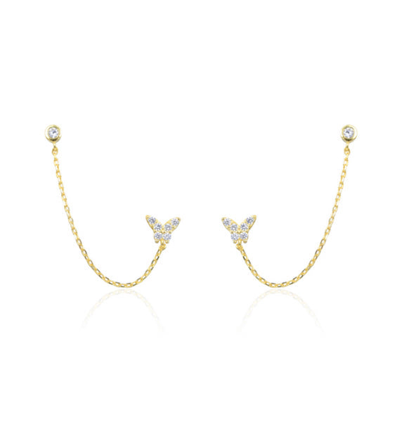 Butterfly Chain Double Pierce Earrings