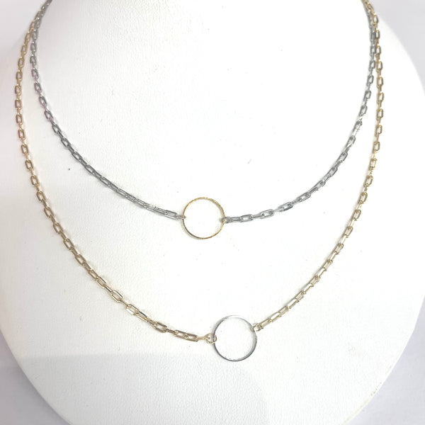 Two-Tone Mini Paperclip Circle Necklace