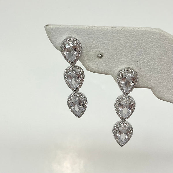 Tripple CZ Pear Diamond Earring