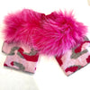 Pink Camouflage Print Fingerless Gloves With Fox Trim