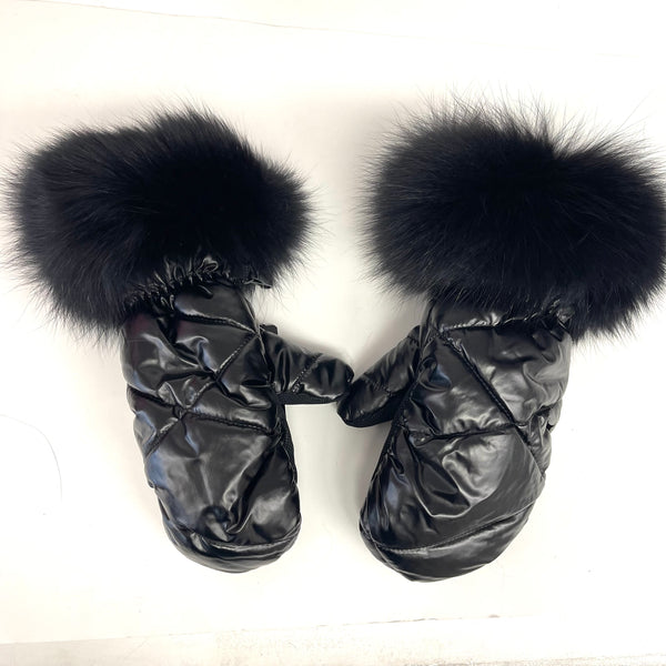 Puffer Mittens With Real Fur Cuffs