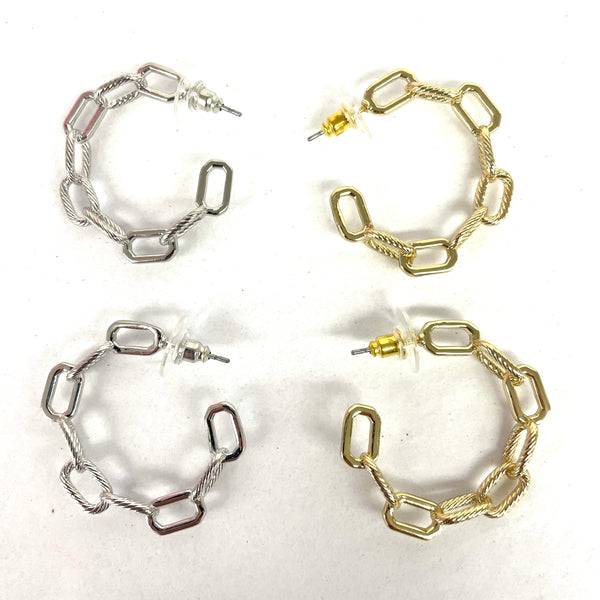 Paperclip Grooved Link Hoop Earrings