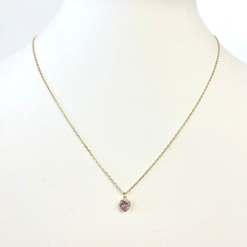 Pink CZ Heart Charm Necklace