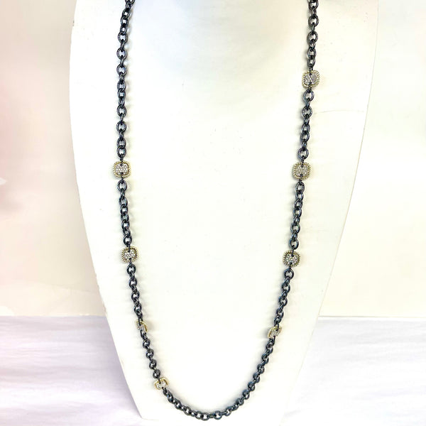 36" Hematite And Gold Pave Station Necklace