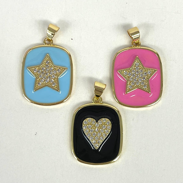 Enamel and CZ Rectangle Charms