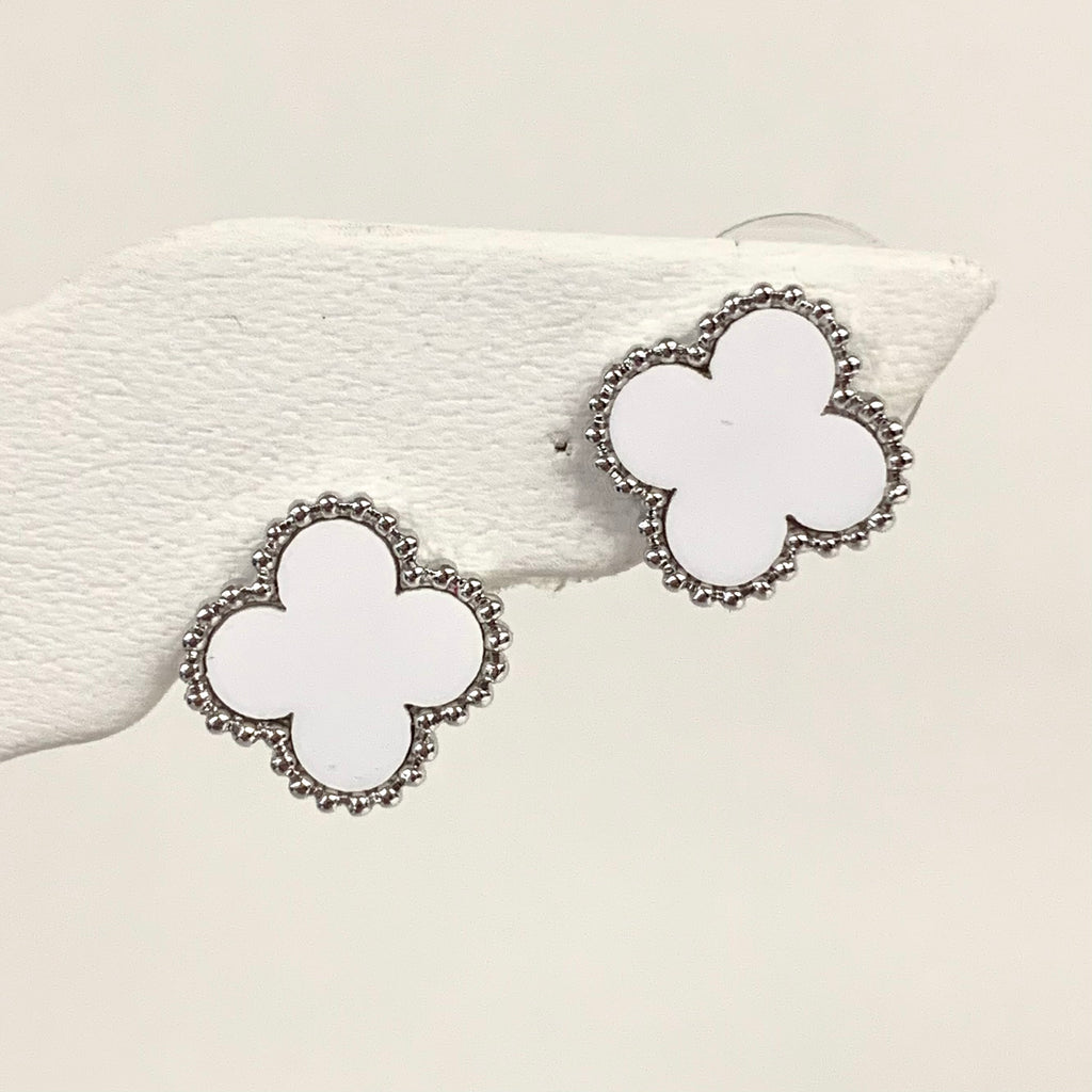 White Ceramic Clover Earrings