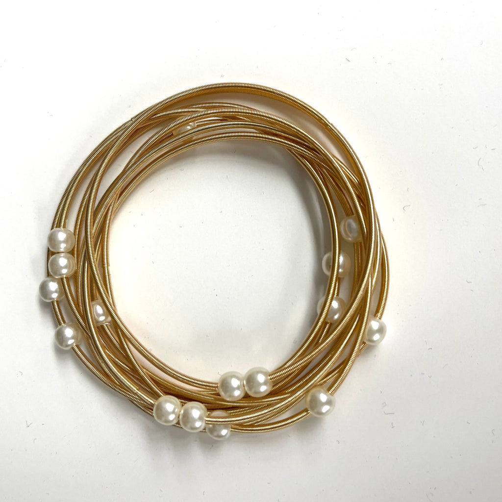 Piano Wire Pearl Bracelet Sets
