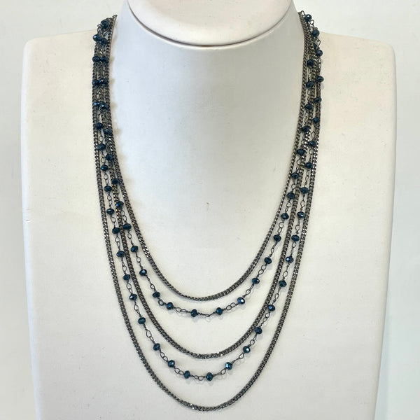 Five Layer Curb Chain And Beaded Necklace
