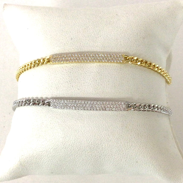 Mini CZ Bar Bracelet With Curb Chain